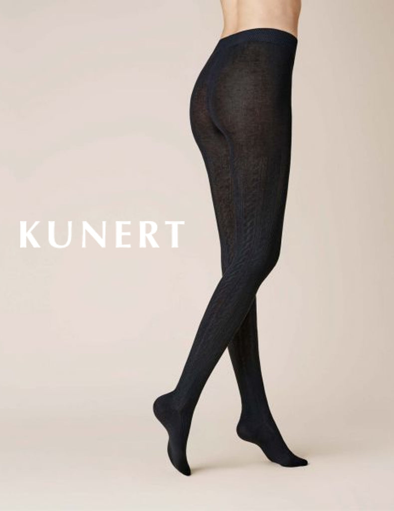 Kunert Winter Dreams Black Wool Cotton Plait Tights 394300